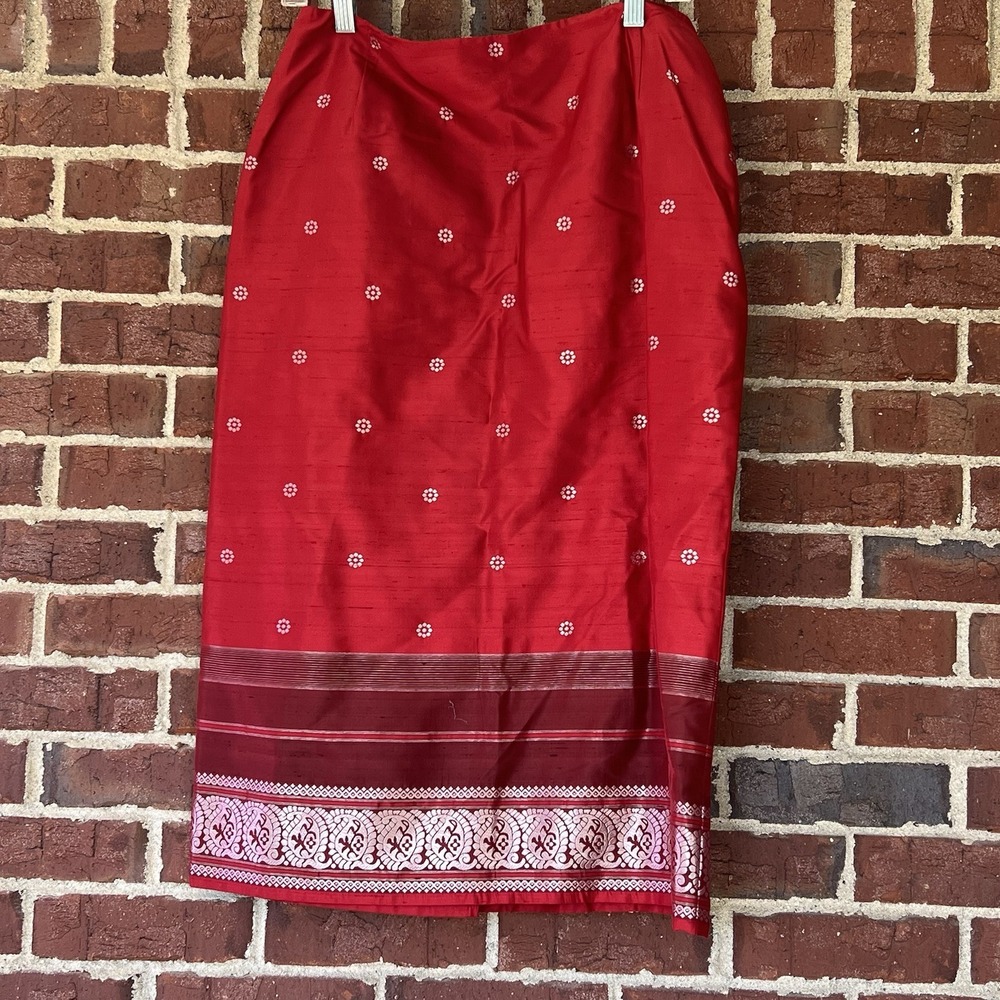 Anne Klein Maxi Wrap Skirt Silk Red Paisley 90s Boho Size 10‎ NWT Shiny Vintage